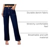 image:imageSidefeel Womens High Waisted Stretchy Straight Leg Jeans  Front Big PocketsDouble Button WaistbandTummy ControlFull LengthHigh RiseNavy Blue
