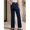 image:imageSidefeel Womens High Waisted Stretchy Straight Leg Jeans  Front Big PocketsDouble Button WaistbandTummy ControlFull LengthHigh RiseNavy Blue