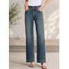 image:imageSidefeel Womens High Waisted Stretchy Straight Leg Jeans  Front Big PocketsDouble Button WaistbandTummy ControlFull LengthHigh RiseReal Teal
