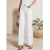 image:imageSidefeel Womens High Waisted Stretchy Straight Leg Jeans  Front Big PocketsDouble Button WaistbandTummy ControlFull LengthHigh RiseWhite