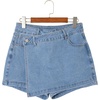 image:imageSidefeel Womens Jean Skirt High Waisted Wrap Denim Skort  AsymmetricalStretchy FabricSummer Jean ShortSkirt with Shorts UnderneathSpringFall OutfitDatingPartyIceland Blue