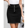 image:imageSidefeel Womens Jean Skirt StretchyButton Fly Denim Skirt  Frayed HemStretch DenimDistressed RippedHigh WaistedPartyDating LooksWestern StyleSlim FitBlack
