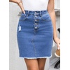image:imageSidefeel Womens Jean Skirt StretchyButton Fly Denim Skirt  Frayed HemStretch DenimDistressed RippedHigh WaistedPartyDating LooksWestern StyleSlim FitDark Blue