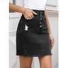 image:imageSidefeel Womens Jean Skirt StretchyButton Fly Denim Skirt  Frayed HemStretch DenimDistressed RippedHigh WaistedPartyDating LooksWestern StyleSlim FitGray