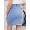 image:imageSidefeel Womens Jean Skirt StretchyButton Fly Denim Skirt  Frayed HemStretch DenimDistressed RippedHigh WaistedPartyDating LooksWestern StyleSlim FitIceland Blue