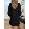 image:imageSidefeel Womens Long Sleeve Drawstring Boat Neck Mini Denim Dress  2026 Fall Outfits Soft Denim Elastic Cuffs Front Bow Tie A Line Jean Dress with Pockets for Casual and Daily WearBlack
