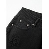 image:imageSidefeel Womens Straight Leg Floral Embroidery Jeans  High Waisted Jeans Ankle Length Scalloped Eyelet Hem Loose Fit Stretchy Vintage Retro Vibe All Seasons WearBlack