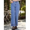 image:imageSidefeel Womens Wide Leg Embroidered Jeans Stretchy Denim Pants  High Waisted Jeans With PocketsAnkle LengthStretch FabricLoose FitCasual Daily WearFallLight Blue