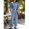 image:imageSidefeel Womens Wide Leg Embroidered Jeans Stretchy Denim Pants  High Waisted Jeans With PocketsAnkle LengthStretch FabricLoose FitCasual Daily WearFallIceland Blue