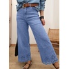 image:imageSidefeel Womens Wide Leg Embroidered Jeans Stretchy Denim Pants  High Waisted Jeans With PocketsAnkle LengthStretch FabricLoose FitCasual Daily WearFallIceland Blue
