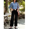 image:imageSidefeel Womens Wide Leg Embroidered Jeans Stretchy Denim Pants  High Waisted Jeans With PocketsAnkle LengthStretch FabricLoose FitCasual Daily WearFallBlack