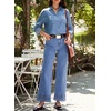 image:imageSidefeel Womens Wide Leg Embroidered Jeans Stretchy Denim Pants  High Waisted Jeans With PocketsAnkle LengthStretch FabricLoose FitCasual Daily WearFallLight Blue