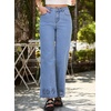 image:imageSidefeel Womens Wide Leg Embroidered Jeans Stretchy Denim Pants  High Waisted Jeans With PocketsAnkle LengthStretch FabricLoose FitCasual Daily WearFallIceland Blue
