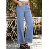 image:imageSidefeel Womens Wide Leg Embroidered Jeans Stretchy Denim Pants  High Waisted Jeans With PocketsAnkle LengthStretch FabricLoose FitCasual Daily WearFallIceland Blue