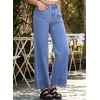 image:imageSidefeel Womens Wide Leg Embroidered Jeans Stretchy Denim Pants  High Waisted Jeans With PocketsAnkle LengthStretch FabricLoose FitCasual Daily WearFallLight Blue