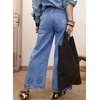 image:imageSidefeel Womens Wide Leg Embroidered Jeans Stretchy Denim Pants  High Waisted Jeans With PocketsAnkle LengthStretch FabricLoose FitCasual Daily WearFallLight Blue