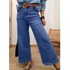 image:imageSidefeel Womens Wide Leg Embroidered Jeans Stretchy Denim Pants  High Waisted Jeans With PocketsAnkle LengthStretch FabricLoose FitCasual Daily WearFallDark Blue