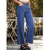 image:imageSidefeel Womens Wide Leg Embroidered Jeans Stretchy Denim Pants  High Waisted Jeans With PocketsAnkle LengthStretch FabricLoose FitCasual Daily WearFallDark Blue