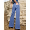 image:imageSidefeel Womens Wide Leg Jeans High Waisted Stretch Denim Pants  Pinched Seams Loose Fit Doublebreasted Button Soft Comfy Full length Baggy Jeans Boyfriend Fit Dressy Casual WearSky Blue