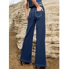 image:imageSidefeel Womens Wide Leg Jeans High Waisted Stretch Denim Pants  Pinched Seams Loose Fit Doublebreasted Button Soft Comfy Full length Baggy Jeans Boyfriend Fit Dressy Casual WearDeep Blue
