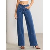 image:imageSidefeel Womens Wide Leg Jeans High Waisted Stretchy Straight Leg Tummy Control Trendy Baggy Seamed Panel Denim PantsBlue