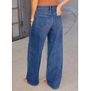 image:imageSidefeel Womens Wide Leg Jeans High Waisted Stretchy Straight Leg Tummy Control Trendy Baggy Seamed Panel Denim PantsBlue