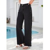 image:imageSidefeel Womens Wide Leg Jeans Patchwork Denim Pants with Pockets  High Waisted Jeans Soft Stretchy Patchwork Panel Side Frayed Hem 5Pocket Full LengthBlack