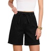 image:imageSidefeel Womens High Waisted Drawstring Summer Jean Shorts  Adjustable Elastic Waist Pull On Practical Side Seam Pockets Baggy Relaxed Fit Stretchy Denim ShortsBlack