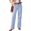 image:imageSidefeel Womens Wide Leg Jeans Patchwork Denim Pants with Pockets  High Waisted Jeans Soft Stretchy Patchwork Panel Side Frayed Hem 5Pocket Full LengthIceland Blue
