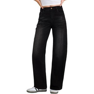 image:imageSidefeel Womens Baggy Jeans High Waisted Stretchy Wide Leg Jeans Color Block Patchwork Barrel Loose Denim PantsBlack