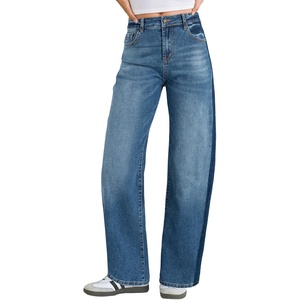 image:imageSidefeel Womens Baggy Jeans High Waisted Stretchy Wide Leg Jeans Color Block Patchwork Barrel Loose Denim PantsLight Blue