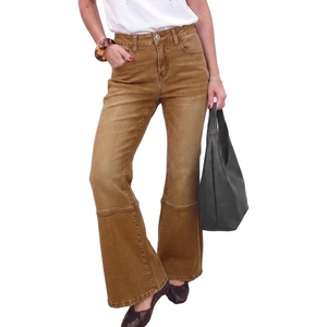 image:imageSidefeel Womens High Waisted Bootcut Jeans Stretch Denim Pants  Flare Jeans with PocketsSlim FitSoft Stretch FabricCasualRetroKnee Panel SeamAll Season WearBrown