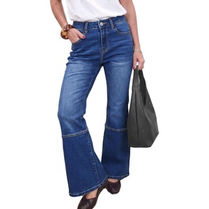 image:imageSidefeel Womens High Waisted Bootcut Jeans Stretch Denim Pants  Flare Jeans with PocketsSlim FitSoft Stretch FabricCasualRetroKnee Panel SeamAll Season WearBluing