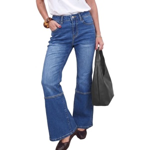image:imageSidefeel Womens High Waisted Bootcut Jeans Stretch Denim Pants  Flare Jeans with PocketsSlim FitSoft Stretch FabricCasualRetroKnee Panel SeamAll Season WearDark Blue