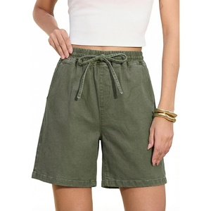 image:imageSidefeel Womens High Waisted Drawstring Summer Jean Shorts  Adjustable Elastic Waist Pull On Practical Side Seam Pockets Baggy Relaxed Fit Stretchy Denim ShortsGreen