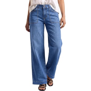 image:imageSidefeel Womens High Waisted Stretchy Straight Leg Jeans  Front Big PocketsDouble Button WaistbandTummy ControlFull LengthHigh RiseLight Blue