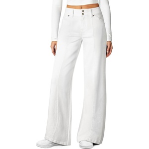 image:imageSidefeel Womens High Waisted Wide Leg Stretchy Jeans  Soft Comfy Denim Pants Seamed Front Full Length Double Buttons Relxed Fit Trendy Jeans with Pockets Casual Daily WearCream White
