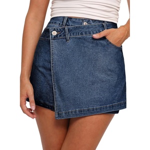 image:imageSidefeel Womens Jean Skirt High Waisted Wrap Denim Skort  AsymmetricalStretchy FabricSummer Jean ShortSkirt with Shorts UnderneathSpringFall OutfitDatingPartyBluing