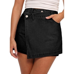 image:imageSidefeel Womens Jean Skirt High Waisted Wrap Denim Skort  AsymmetricalStretchy FabricSummer Jean ShortSkirt with Shorts UnderneathSpringFall OutfitDatingPartyBlack