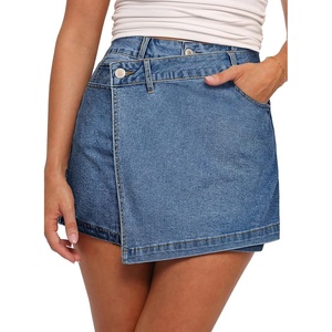 image:imageSidefeel Womens Jean Skirt High Waisted Wrap Denim Skort  AsymmetricalStretchy FabricSummer Jean ShortSkirt with Shorts UnderneathSpringFall OutfitDatingPartyLight Blue
