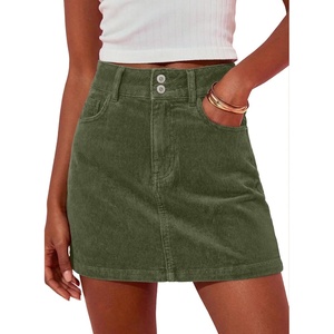 image:imageSidefeel Womens Fall High Waisted Corduroy Mini Skirts  Elastic WaistDouble Button ClosureTummy ControlPocketsSkirts with Builtin ShortsWarm and CozyFall OutfitGreen