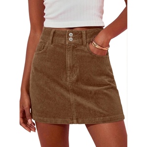 image:imageSidefeel Womens Fall High Waisted Corduroy Mini Skirts  Elastic WaistDouble Button ClosureTummy ControlPocketsSkirts with Builtin ShortsWarm and CozyFall OutfitCoffee