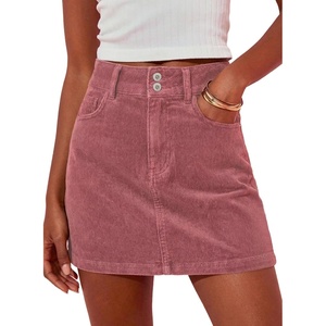 image:imageSidefeel Womens Fall High Waisted Corduroy Mini Skirts  Elastic WaistDouble Button ClosureTummy ControlPocketsSkirts with Builtin ShortsWarm and CozyFall OutfitViolet