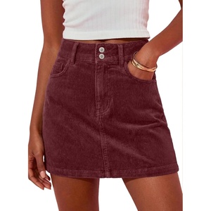 image:imageSidefeel Womens Fall High Waisted Corduroy Mini Skirts  Elastic WaistDouble Button ClosureTummy ControlPocketsSkirts with Builtin ShortsWarm and CozyFall OutfitBurgundy