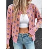 image:imageSidefeel Cardigan Sweaters for Women Printed Cropped SweaterPink