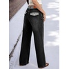 image:imageSidefeel Jeans for Women Trendy High Waisted Patched Waist Straight Leg Button Down Stretchy Denim PantsBlack