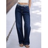 image:imageSidefeel Jeans for Women Trendy High Waisted Patched Waist Straight Leg Button Down Stretchy Denim PantsBluing