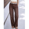 image:imageSidefeel Jeans for Women Trendy High Waisted Patched Waist Straight Leg Button Down Stretchy Denim PantsCoffee