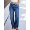 image:imageSidefeel Jeans for Women Trendy High Waisted Patched Waist Straight Leg Button Down Stretchy Denim PantsDark Blue