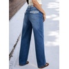 image:imageSidefeel Jeans for Women Trendy High Waisted Patched Waist Straight Leg Button Down Stretchy Denim PantsDark Blue